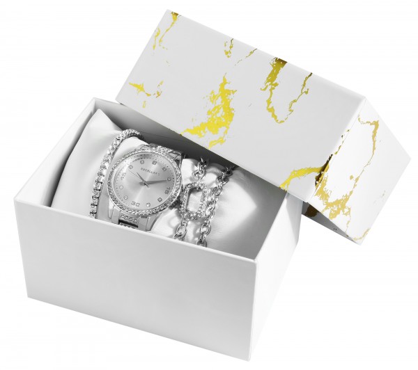 Excellanc Damengeschenkset mit Armbanduhr, Armreif und zwei Armbändern