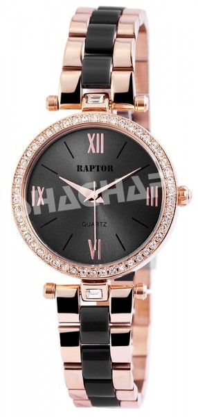 Raptor Damen - Uhr Edelstahl Armband mit Strassbesatz Analog Quarz RA10136