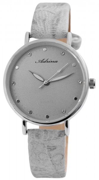 Adrina Damen - Uhr Silberfarbig Grau Analog Metall Lederimitat Quarz Armbanduhr 1900225