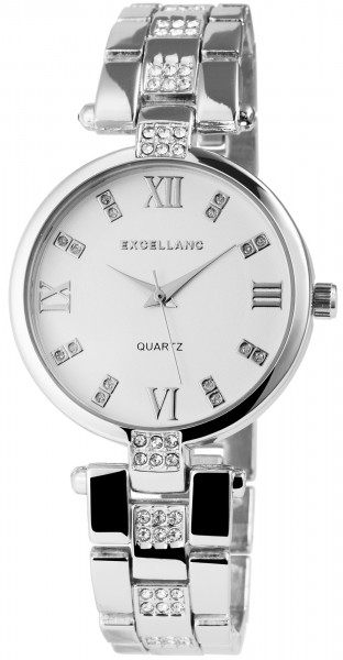 Excellanc Damen-Uhr Metallarmband Clipverschluss Strass-Steine Analog Quarz 1800069