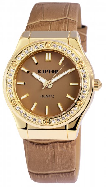 Raptor Damen-Uhr Armband Oberseite Echtleder Strass-Steine Analog Quarz RA10007