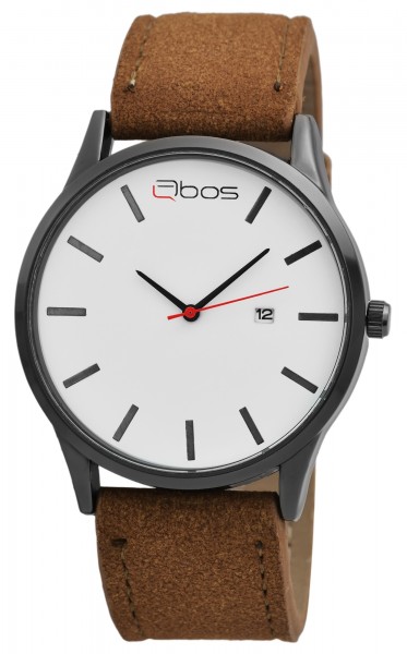 QBOS Herren-Uhr Lederimitat Dornschließe Elegant Datum Analog Quarz 2900175