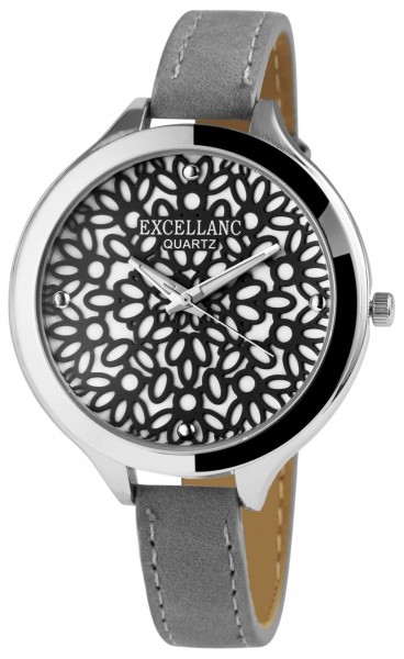 Excellanc Damen - Uhr mit blumenartigem Lochmuster Zifferblatt Analog Quarz 1900023