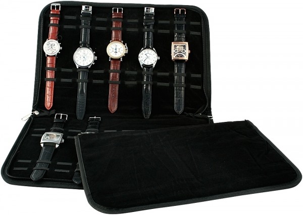 7daysin - Uhrenmappe für 20 Uhren, schwarz (ohne Deko), Maße: 39 x 26,5 x 1,5 cm