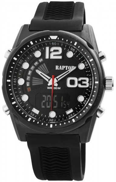 Raptor Herren-Uhr Analog-Digital Anzeige Quarzwerk mit Silikon Armband RA20031