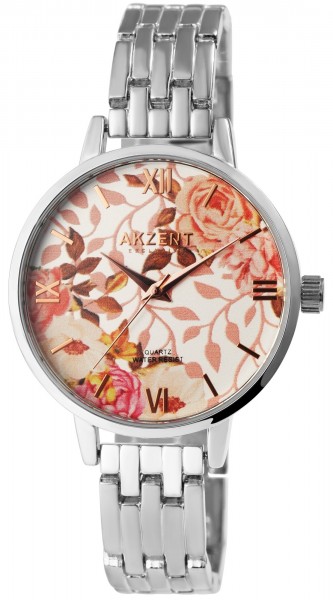 Akzent Exclusive Damen - Uhr Metall Armbanduhr Blumen Analog Quarz 1800197