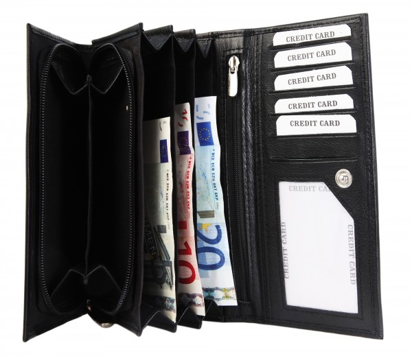 Dattini Damen – Geldbörse Echtleder Portemonnaie RFID Schutz 9,5x18x3 cm 3000365