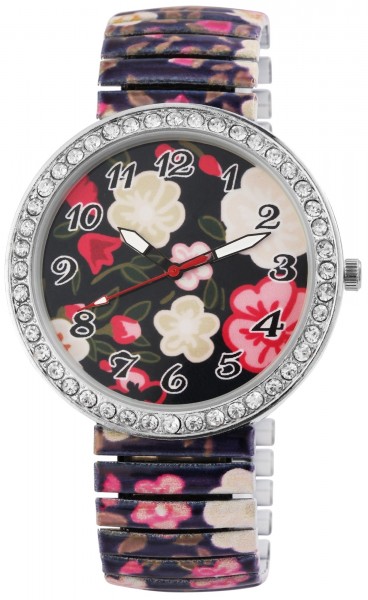 Donna Kelly Damen - Uhr Zugband Strass Blumen Motiv Metall Analog Quarz 1700041