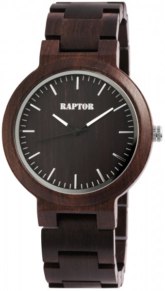 Raptor Herren-Holz Uhr Gliederarmband Faltschließe Analog Quarz RA20242