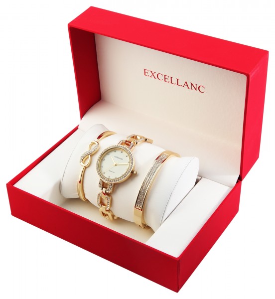 Excellanc Damen - Geschenkset mit Armbanduhr und zwei Armreifen 1800201