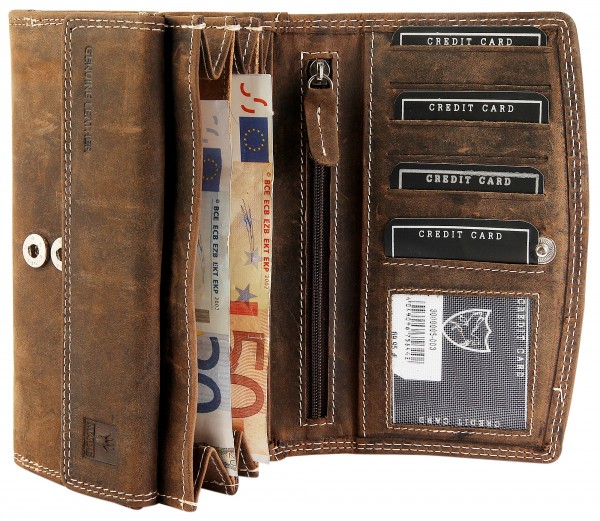 Pierrini PR0005 Echtleder Damen Portemonnaie Vintage Stil Brieftasche 3x10x16cm