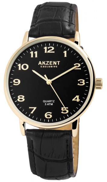 Akzent Exclusive Herren - Uhr Lederimitation Armbanduhr Dornschließ Analog Quarz 2900147