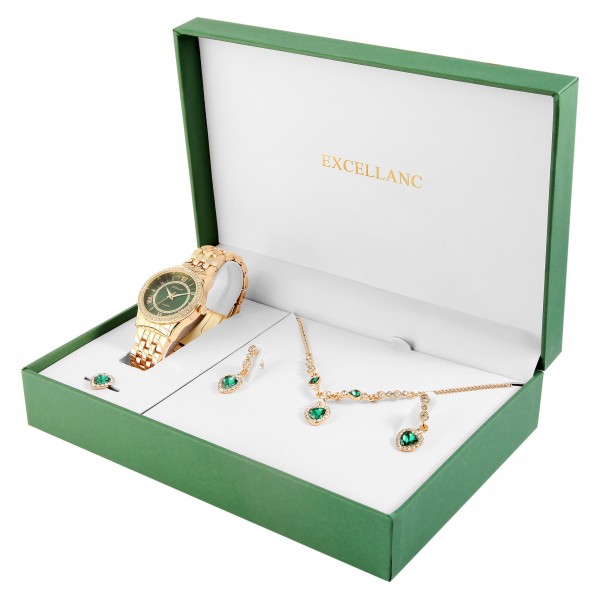 Excellanc Damen Geschenkeset mit Uhr, Halskette, Ring und Ohrringen