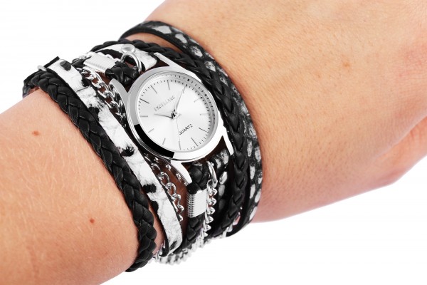 Excellanc Damen-Uhr Wickelarmband Metall Lederimitat Analog Quarz 1900180
