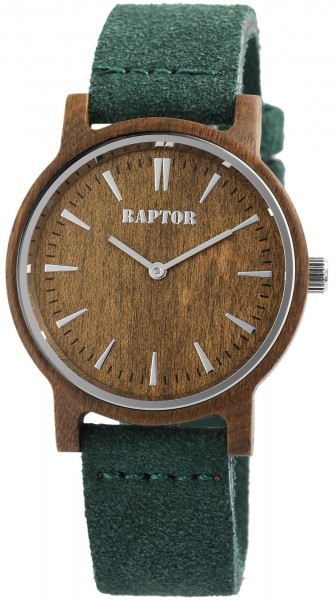 Raptor Damen-Uhr Echtlederband Holzoptik Dornschließe analog Quarz RA20203-003
