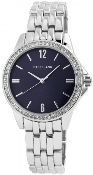 Excellanc Damen-Uhr Gliederarmband Metall Strass Faltschließe Analog Quarz 1800143