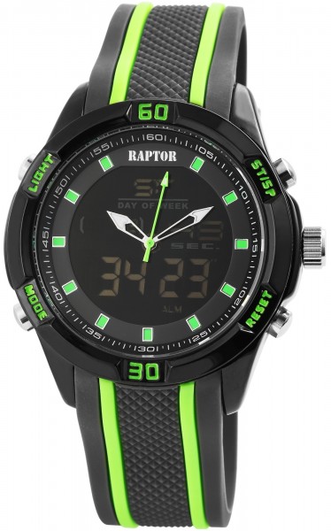 Raptor Herren-Uhr Analog-Digital Anzeige Quarzwerk mit Silikon Armband RA20032