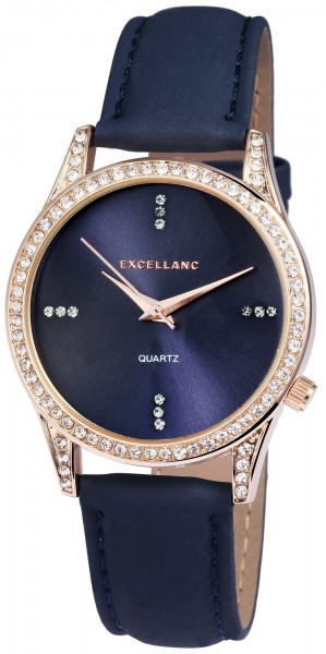 Excellanc Damen – Uhr Lederimitat Armbanduhr Strass Analog Quarz 1900060