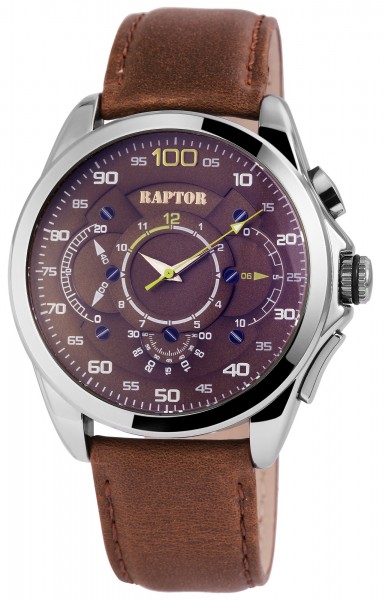 Raptor Herren-Uhr Echtleder Armband Chronographen Look Analog Quarz RA20142