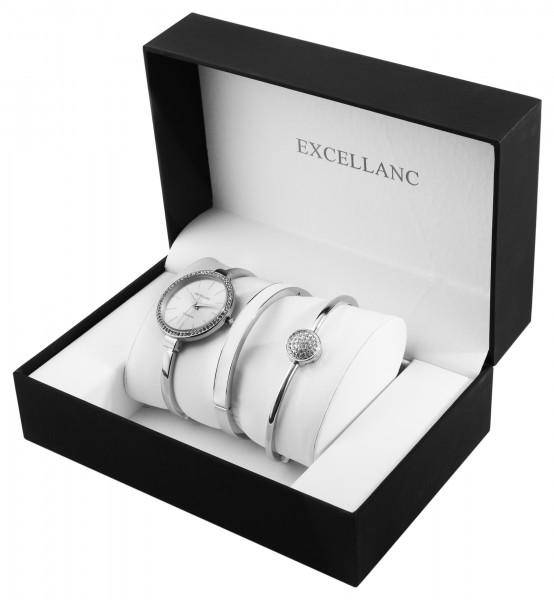 Excellanc Damen - Geschenkset mit Armbanduhr und zwei Armreifen 1800200