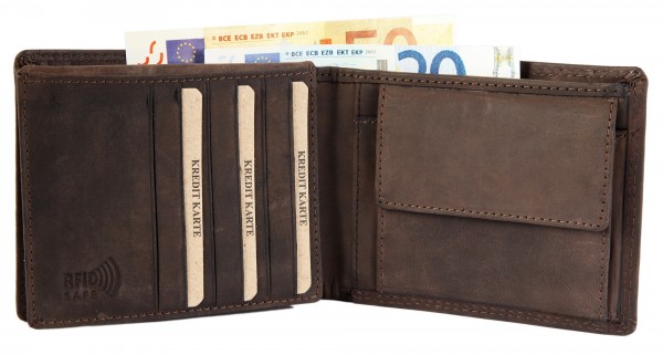 Akzent Herren Geldbörse aus Echtleder. Format 12 x 10 cm.