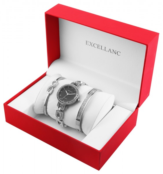 Excellanc Damen - Geschenkset mit Armbanduhr und zwei Armreifen 1800201