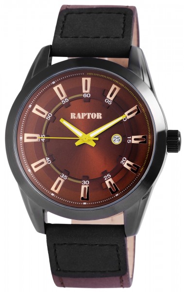 Raptor Herren - Uhr Echtlederarmband Datumsanzeige Analog Quarzwerk RA20065