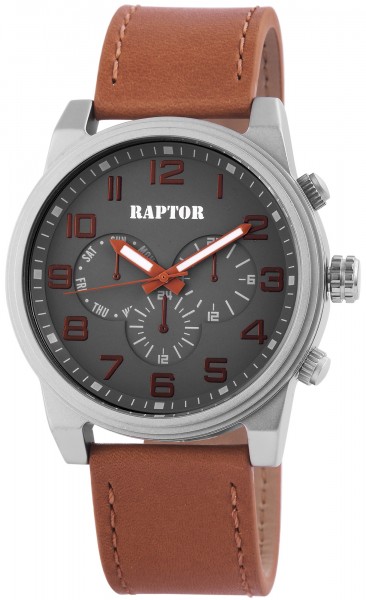 Raptor Herren-Uhr Armband Oberseite Echtleder Luminazeiger Analog Quarz RA20105
