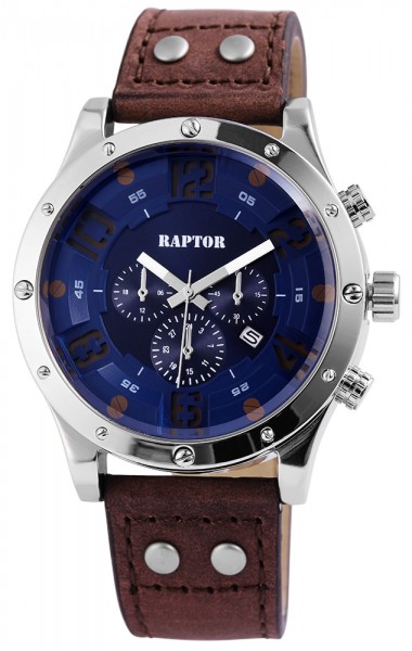 Raptor Herren-Uhr Armband Echtleder Datumsanzeige Analog Quarz RA20146