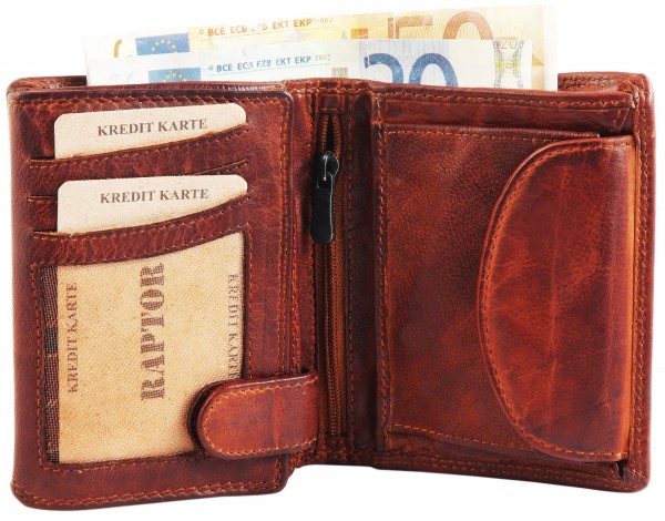 Raptor Herren - Geldbörse Echt LEder Portemonnaie Brieftasche 11x9 cm RA40011