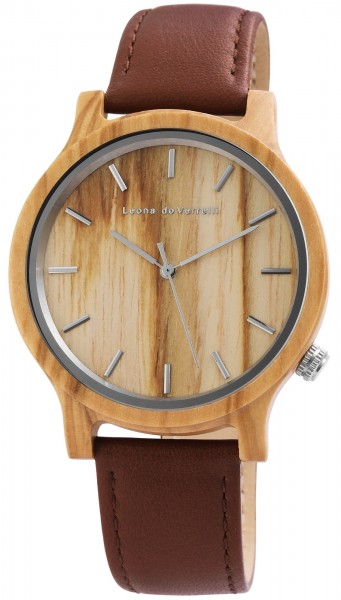 Leonardo Verrelli Herren-Uhr Lederarmband Holz Analog Braun 2900081