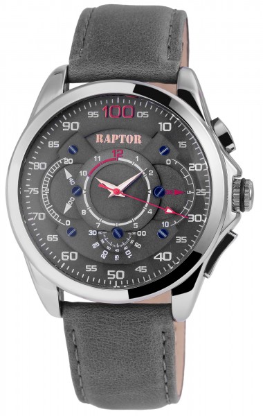 Raptor Herren-Uhr Echtleder Armband Chronographen Look Analog Quarz RA20142