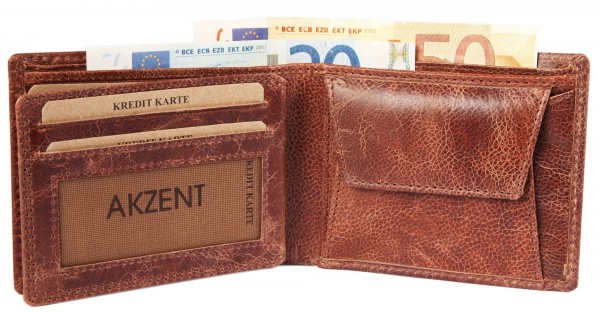 Akzent Herren - Geldbörse Leder Portemonnaie RFID Vintage Quer 11 x 9 cm 3000253
