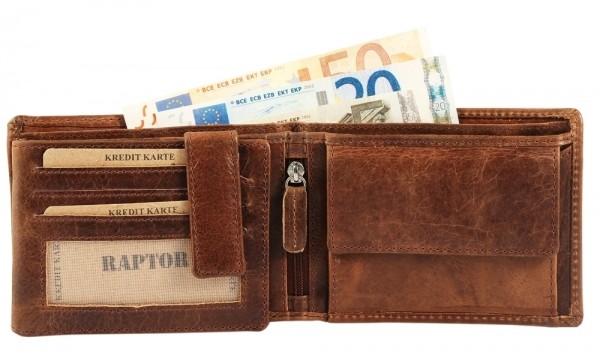 Raptor Herren - Geldbörse Echt Leder Portemonnaie Brieftasche 12x10 cm RA40028