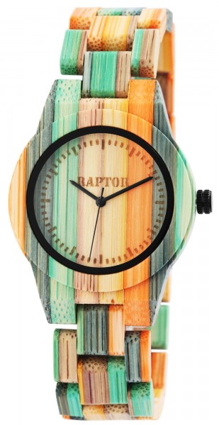 Raptor Damen-Holz Uhr Bambus mehrfarbig Analog Quarz RA10188