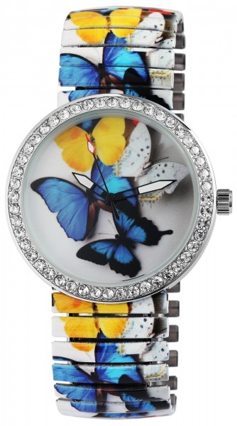 Excellanc Damen – Uhr Zugband Armbanduhr Strass Metallband Analog Quarz 1700032