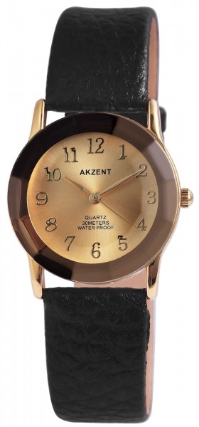 Akzent Damen – Uhr Lederimitat Armbanduhr Dornschließe Analog Quarz 1900046-001