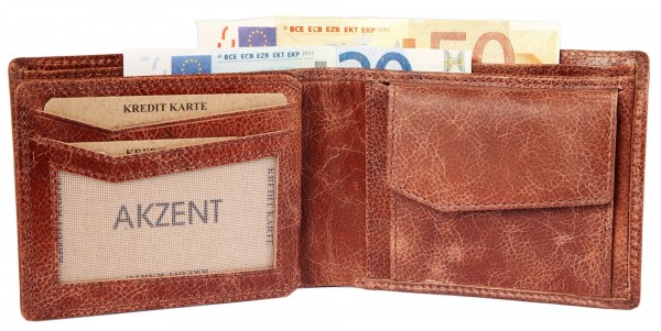Akzent Herren - Geldbörse Leder Portemonnaie RFID Vintage Quer 11x9 cm 3000259