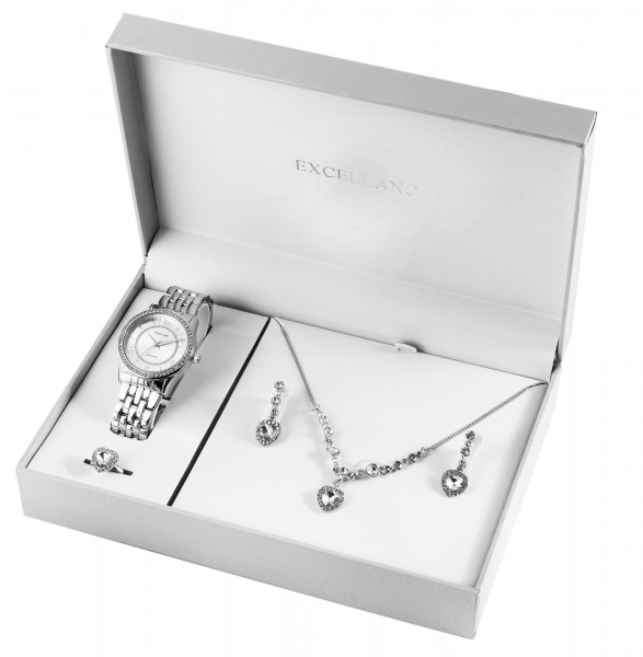Excellanc Damen Geschenkeset mit Uhr, Halskette, Ring und Ohrringen