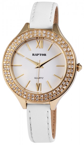 Raptor Damen - Uhr Oberseite Echt Leder Armbanduhr Dornschließe Analog Quarz RA10120