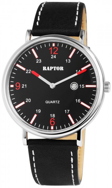 Raptor Herren-Uhr Armband Oberseite Echt Leder Datum Analog Quarz RA20006