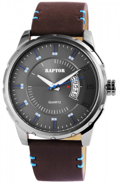 Raptor Herren-Uhr Oberseite Echtlederarmband Datumsanzeige Quarzwerk RA20023-005