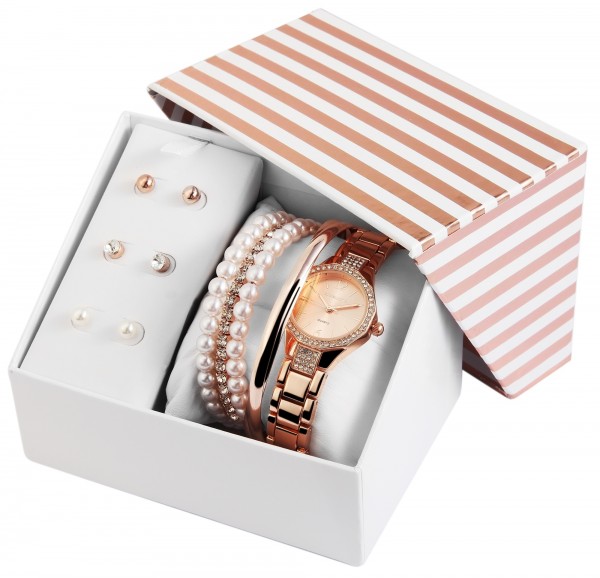 Excellanc Damen-Schmuckset Uhr Armband Ohrstecker Analog Quarz 1800162