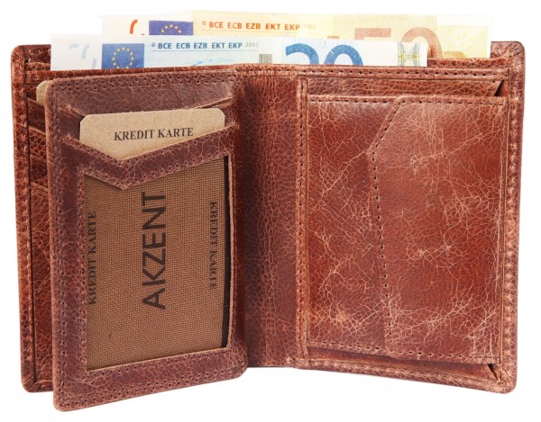 Akzent Herren - Geldbörse Leder Portemonnaie RFID Vintage Hoch 9x11 cm 3000257