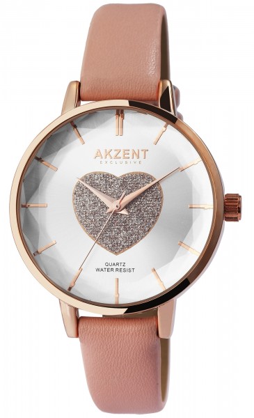 Akzent Exclusive Damen-Uhr Lederimitatband Glitzer Herz Analog Quarz 1900251