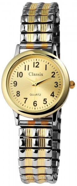 Classix Damenuhr Weiß Silber Gold Zugband Zugarmband Metall Armbanduhr…