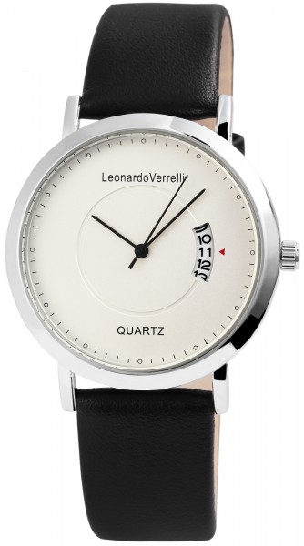 Leonardo Verrelli Herren – Uhr Lederimitationsarmband Datum Analog Quarz 2900106