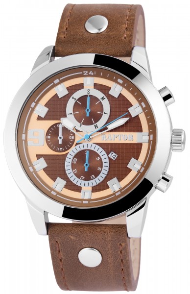 Raptor Herren-Uhr Oberseite Echtlederarmband Chronograph Look Quarzwerk RA20126
