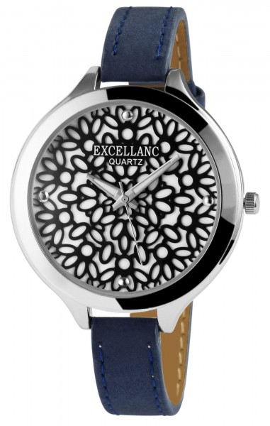 Excellanc Damen - Uhr mit blumenartigem Lochmuster Zifferblatt Analog Quarz 1900023