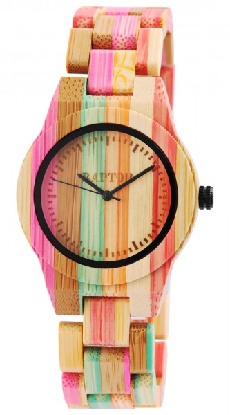 Raptor Damen-Holz Uhr Bambus mehrfarbig Analog Quarz RA10188